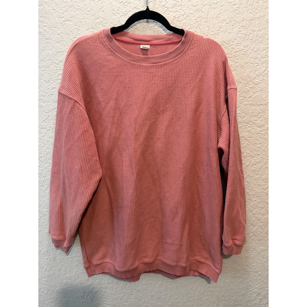 Aerie Waffle Knit Oversized Sweatshirt XS Pink Loungewear Coziness